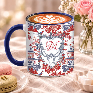 Vintage Französisch Rot Blau Chinoiserie Delft Mon Tasse