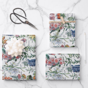Vintage französische Adolphe Millot-Blume Geschenkpapier Set