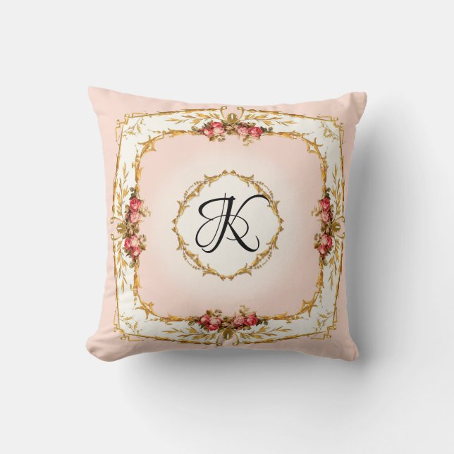 Vintage französische Aquarellfarben-Rose Kissen (Vorderseite)