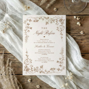 Vintage französische Blumen Hochzeitsprobe Dinner Einladung