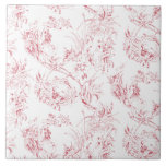 Vintage französische Blumenfantasie-Toile-Pink Fliese<br><div class="desc">Elegantes,  Vintages Rosa-auf-Weiß-Muster aus dem 19. Jahrhundert,  das aus einem in der Smithsonian-Kollektion zeichnend Französisch mit Fantasiefiguren,  Blume,  Blätter und Weinreben mit kupiden,  einheimischen Kriegern und menschlichen Gestalten stammt.</div>