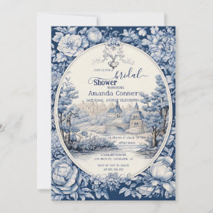 Vintage französische Blumengestaltung Toile blaue Einladung
