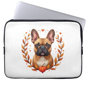 Vintage Französische Bulldogge mit Herbstlaubkranz Laptopschutzhülle