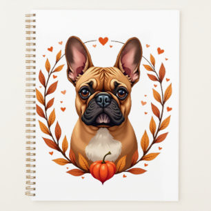 Vintage Französische Bulldogge mit Herbstlaubkranz Planer