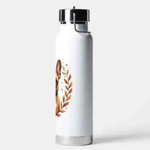 Vintage Französische Bulldogge mit Herbstlaubkranz Trinkflasche