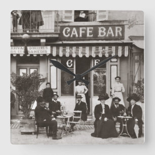 Vintage französische Café-Barszene Quadratische Wanduhr