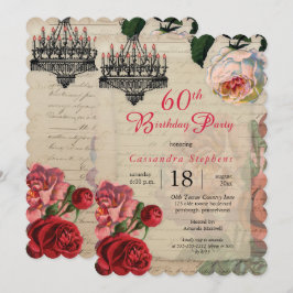 Vintage französische Ephemera Floral 60. Geburtsta Einladung
