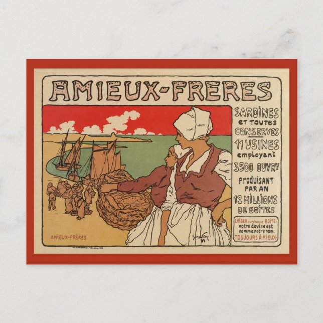 Vintage französische Fischwerbung Postkarte (Vorderseite)