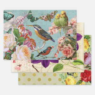 Vintage französische Floral Ephemera Decoupage Co Geschenkpapier Set
