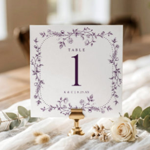 Vintage französische florale lila Hochzeitstischnu Einladung
