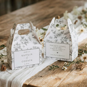 Vintage Französische Florale Silber Graue Hochzeit Geschenkschachtel
