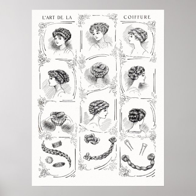 Vintage französische Frauenhaarstile Poster (Vorne)