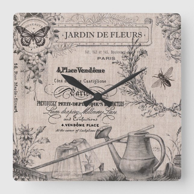 Vintage französische Gartenwanduhr Quadratische Wanduhr (Vorderseite)