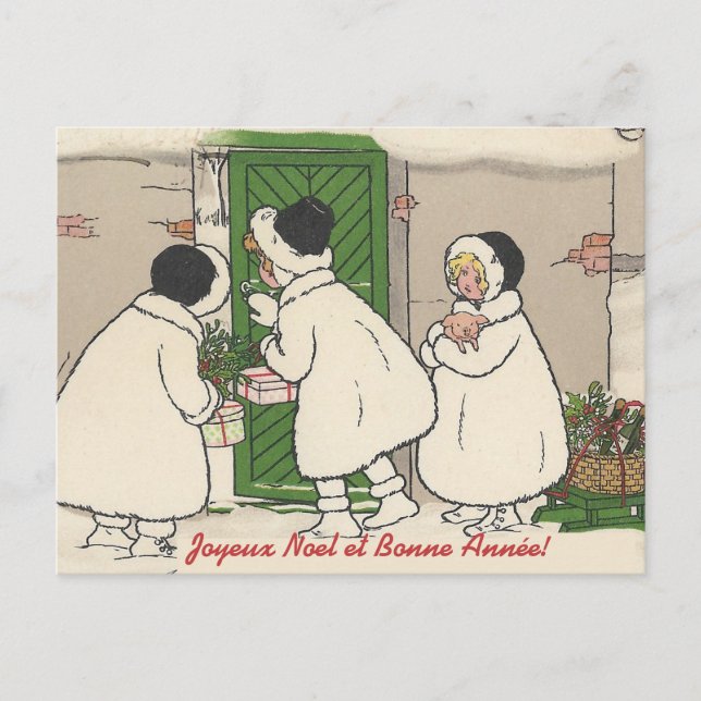 Vintage französische Gift Girls Weihnachten Postka (Vorderseite)