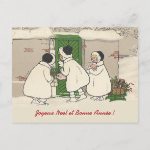Vintage französische Gift Girls Weihnachten Postka