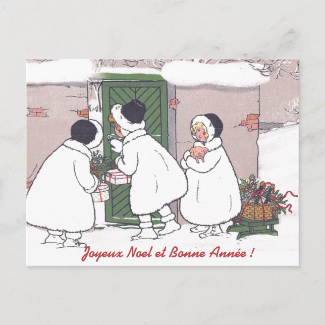 Vintage französische Gift Girls Weihnachten Postka (Vorderseite)