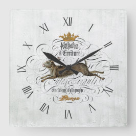 Vintage französische Grafik Quadratische Wanduhr