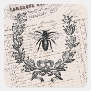Vintage französische Honigbiene Quadratischer Aufkleber