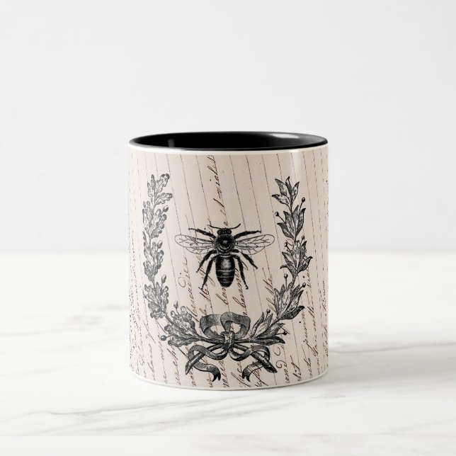 Vintage französische Honigbiene Zweifarbige Tasse (Mittel)