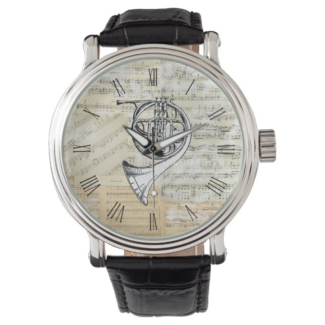 Vintage französische Horn Music Watch Armbanduhr (Vorderseite)