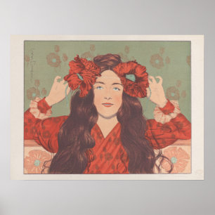 Vintage-Französische Illustration einer Frau Poste Poster