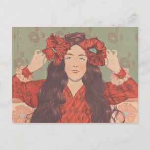 Vintage französische Illustration einer Frau Postkarte