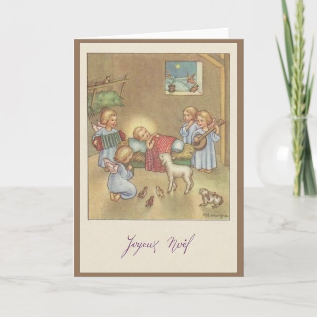 Vintage französische Joyeux Noël Weihnachtskarte Karte (Vorderseite)