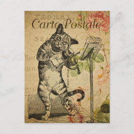 Vintage französische Katze Violine spielen Postkarte