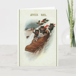 Vintage französische Katzen-Weihnachtsgruß-Karte Feiertagskarte