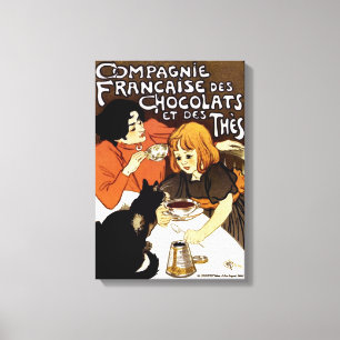 VINTAGE FRANZÖSISCHE KOKOLADE- UND TEA-KOWERBUNG LEINWANDDRUCK