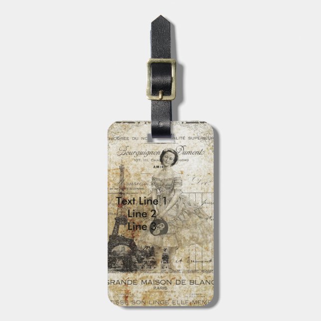 Vintage französische Lady Gepäckanhänger (Vorderseite vertikal)