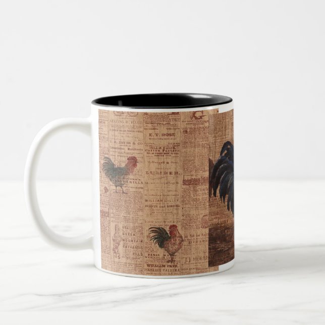 Vintage französische Land-Hahn-Kaffeetasse-Tasse Zweifarbige Tasse (Links)