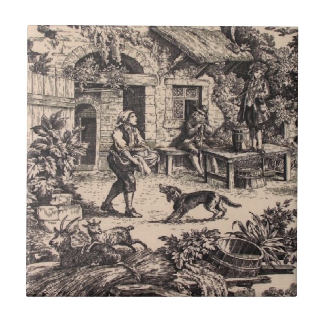 Vintage französische Land-Schwarz-Keramik-Fliese Fliese (Vorderseite)