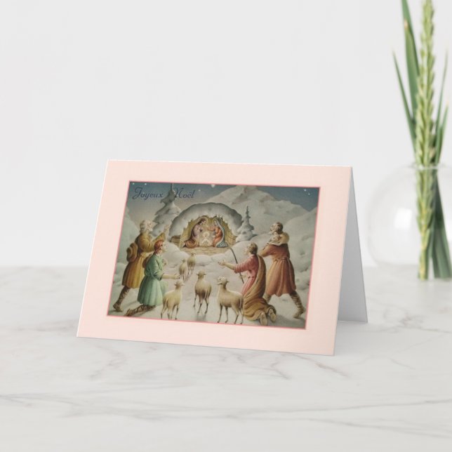 Vintage französische Nativity Joyeux Noël Feiertagskarte (Vorderseite)