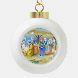 Vintage französische Nativityszene Keramik Kugel-Ornament