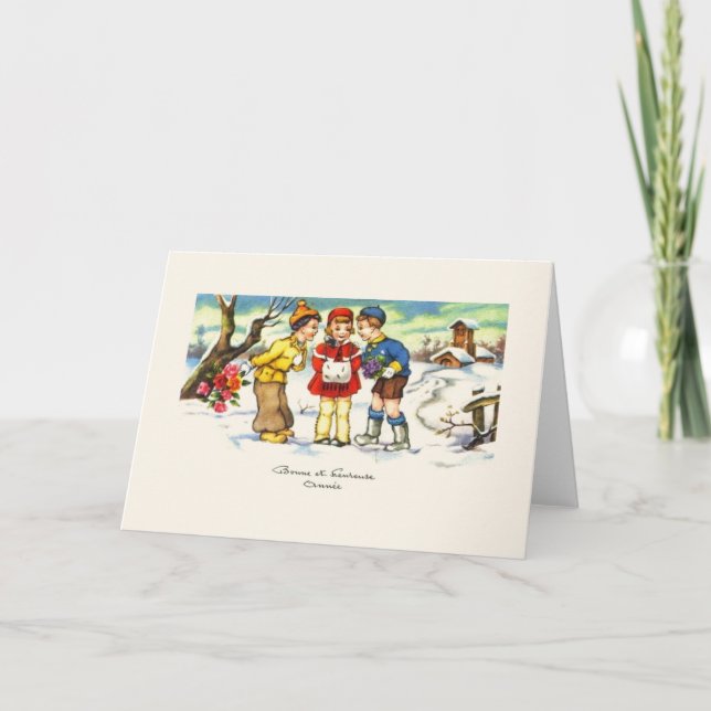 Vintage französische Neujahrskarte Feiertagskarte (Vorderseite)