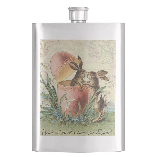 Vintage französische Osterhasen Flachmann (Vorderseite)