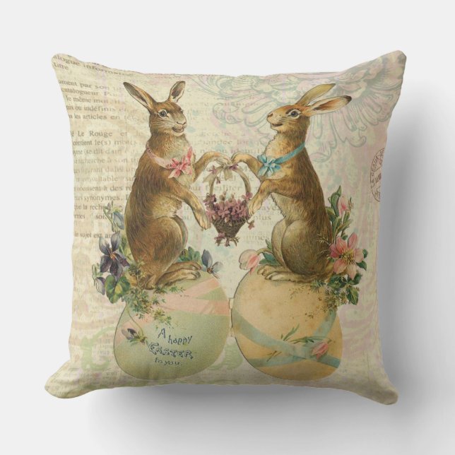 Vintage französische Osterhasen Kissen (Vorderseite)