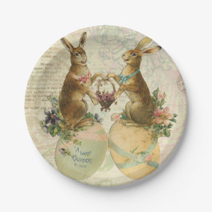 Vintage französische Osterhasen Pappteller