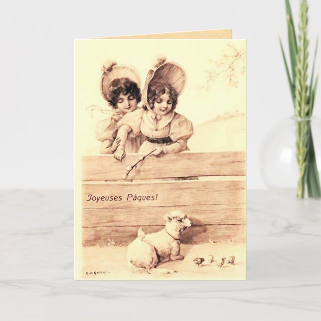 Vintage französische Osterkarte Feiertagskarte (Vorderseite)