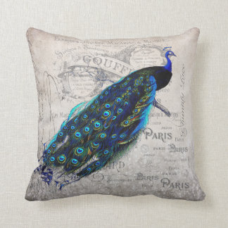 Vintage französische Pariser Pfau-Kunst Kissen