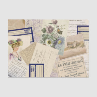 Vintage französische Postcard Beach Floral Collage Seidenpapier