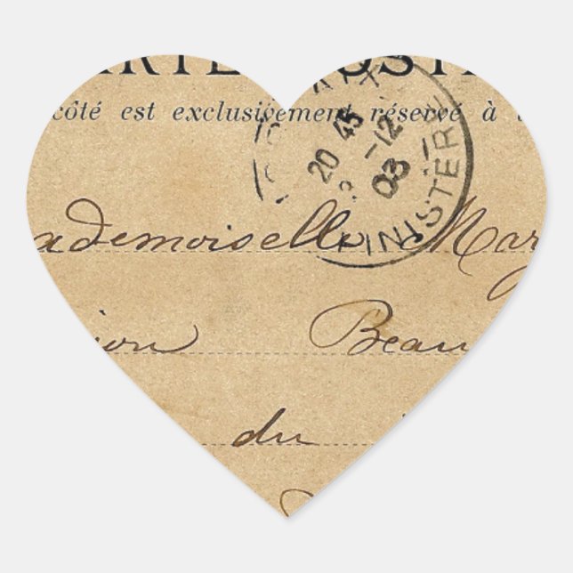 Vintage französische Postkarte Herz-Aufkleber (Vorderseite)
