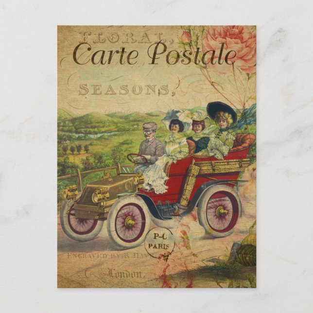 Vintage französische Postkarte, Retro Car Postkarte (Vorderseite)