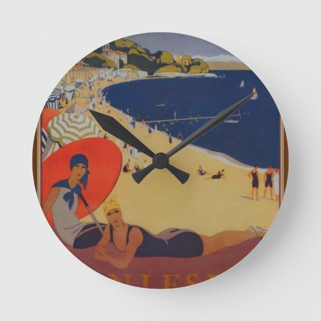 Vintage französische Reisewerbung Runde Wanduhr (Vorderseite)