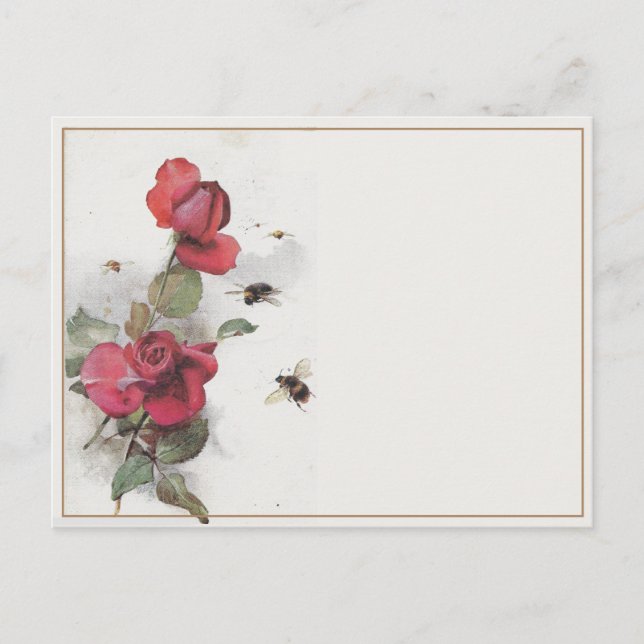 Vintage französische Rose Bienenkorb Postkarte (Vorderseite)