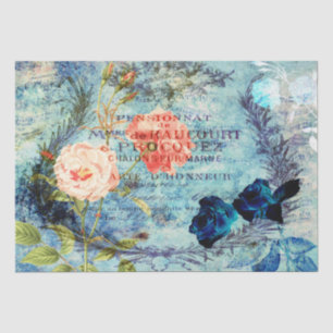 Vintage französische Rose blaues Dekoupage Tissue  Seidenpapier