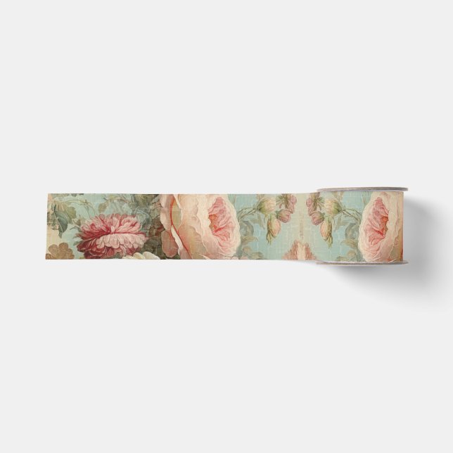 Vintage französische Rose Blumenblauer in Rosa Dec Ripsband (Vorderseite)