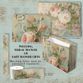 Vintage französische Rose Blumenblauer Rosa Brautp Große Geschenktüte