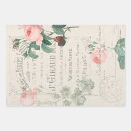 Vintage französische Rose Ephemera Decoupage Geschenkpapier Set